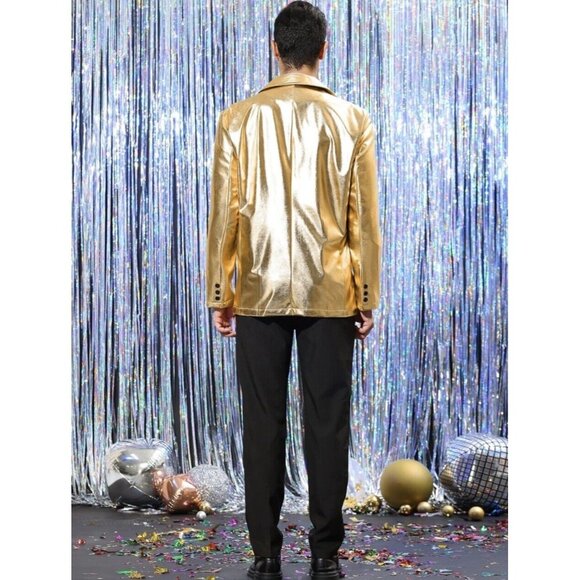 Gold Metallic Shiny Mens Blazer Suit Jacket 2 Button Sport Coat Large Prom New - Picture 6 of 11